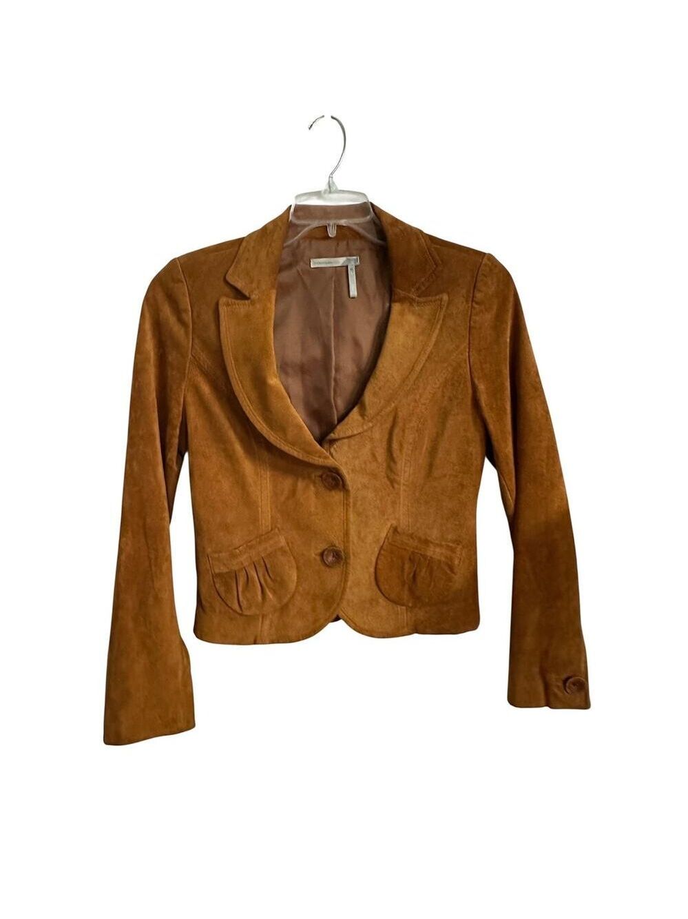 Classiques Entier Blazer Womens M Brown Leather Cropped Lined Workwear Jacket - Picture 1 of 11